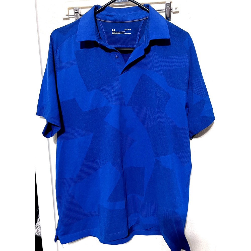 Under Armour HeatGear Polo Shirt Mens Large Blue Geometric Camo Short Sleeve L